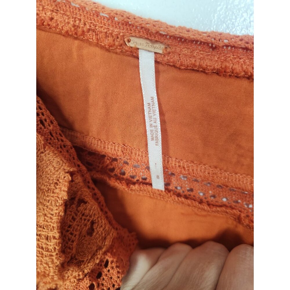 Free People Women's Sz. 8 Orange Crochet Cross My Heart Mini Dress - Picture 2 of 8